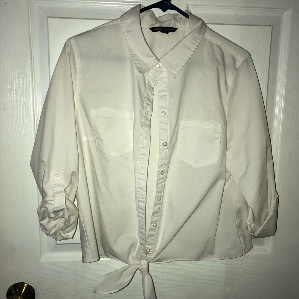 White tie front blouse